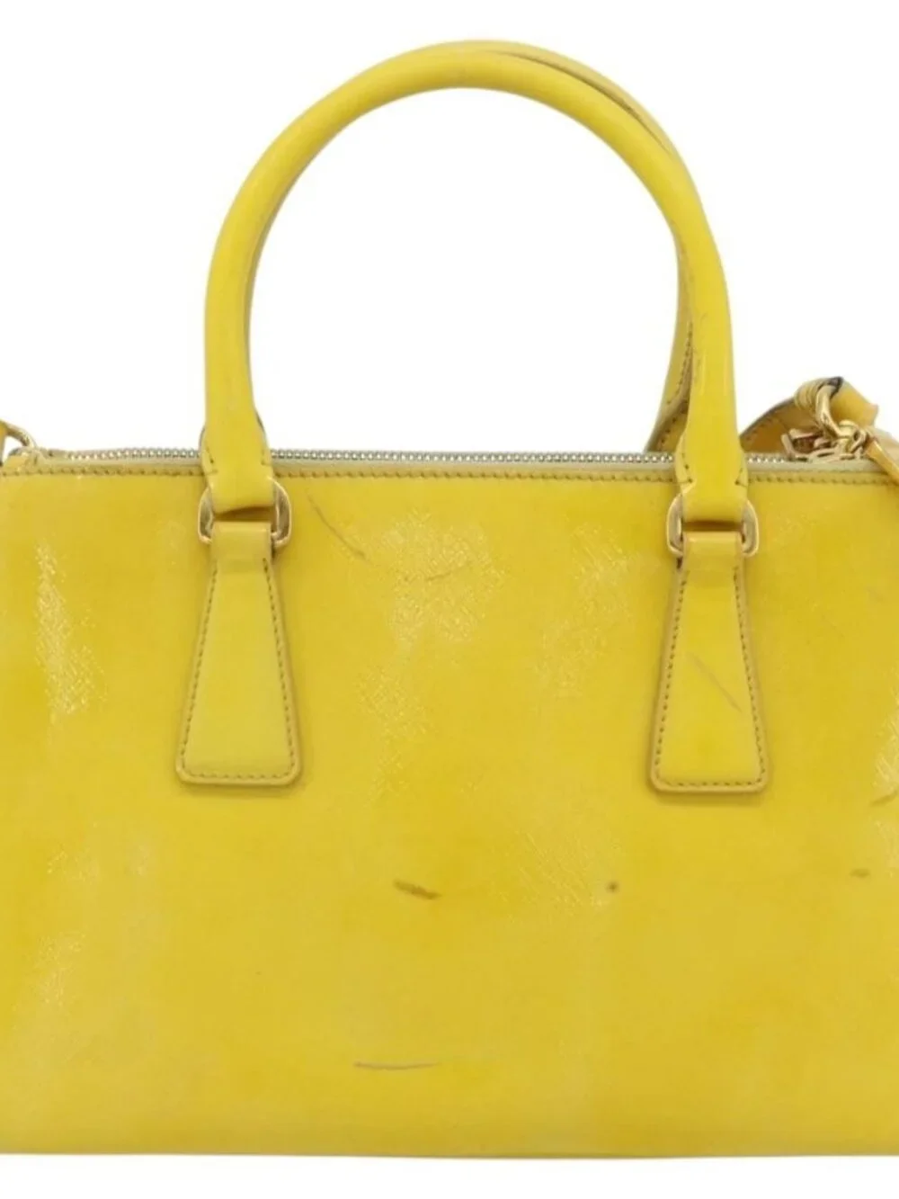 PRADA Galleria Hand Bag Patent Leather 2way Yellow Gold Auth